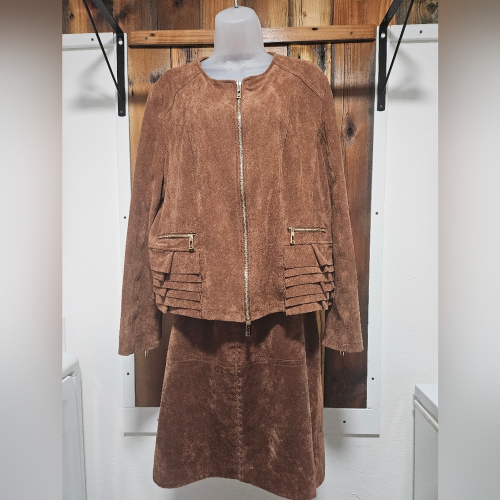 Ivanka Trump Brown Suede Blazer with Tiered Details